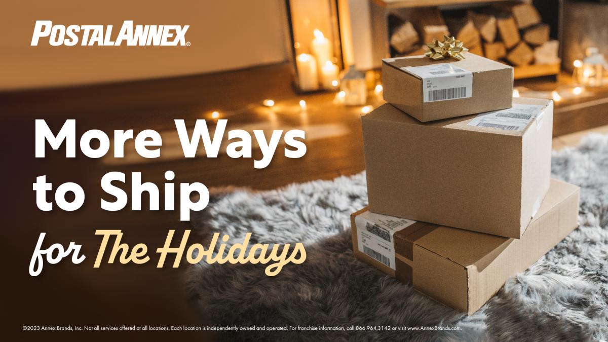 More Ways to Ship for the Holidays Ad with shipping boxes