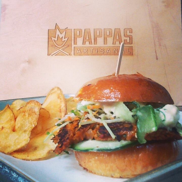 Veggie Black Bean Toasted Oat Patty at Pappas Artisanal Restaurant in La Verne, CA